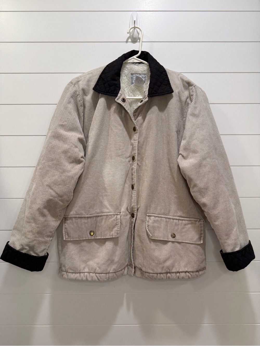 Blair Beige Corduroy Chore Jacket with Black Quilted Collar